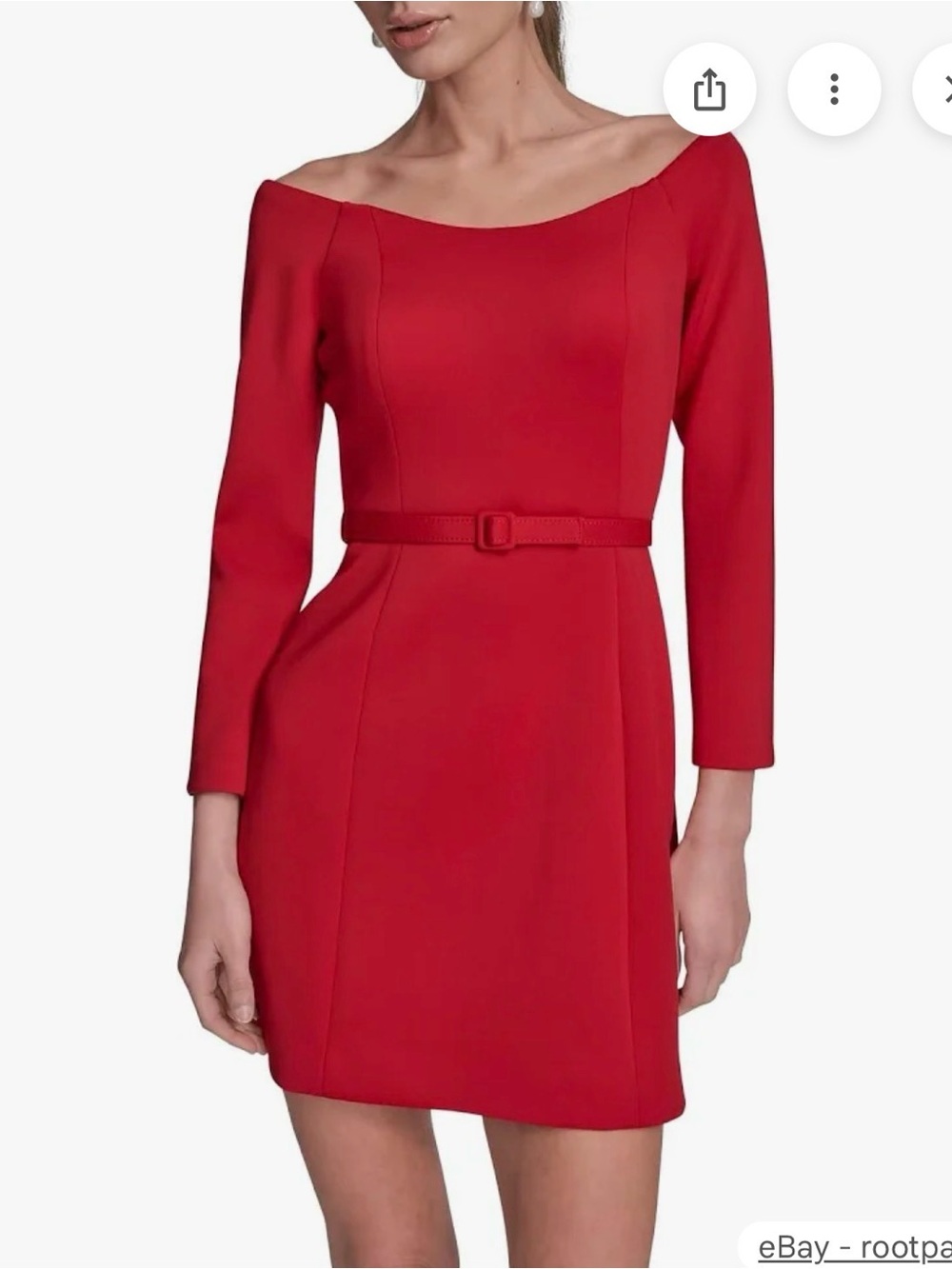 BCBGMaxAzria Red Long-Sleeve Belted Dress - Picture 2 of 2